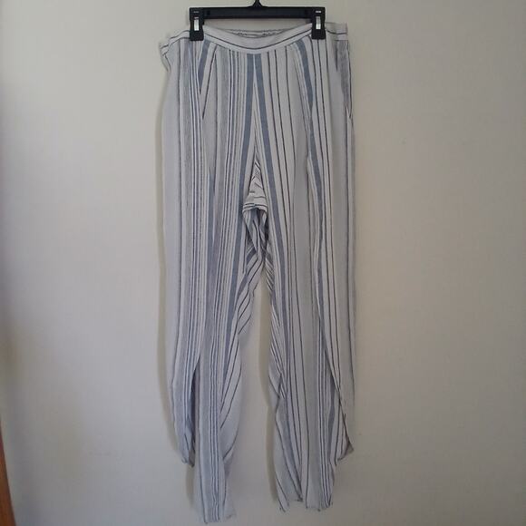 XL Drew Anthropologie Women's Beach Pants Whitney Side Slit Blue &white Stripe - Picture 3 of 5
